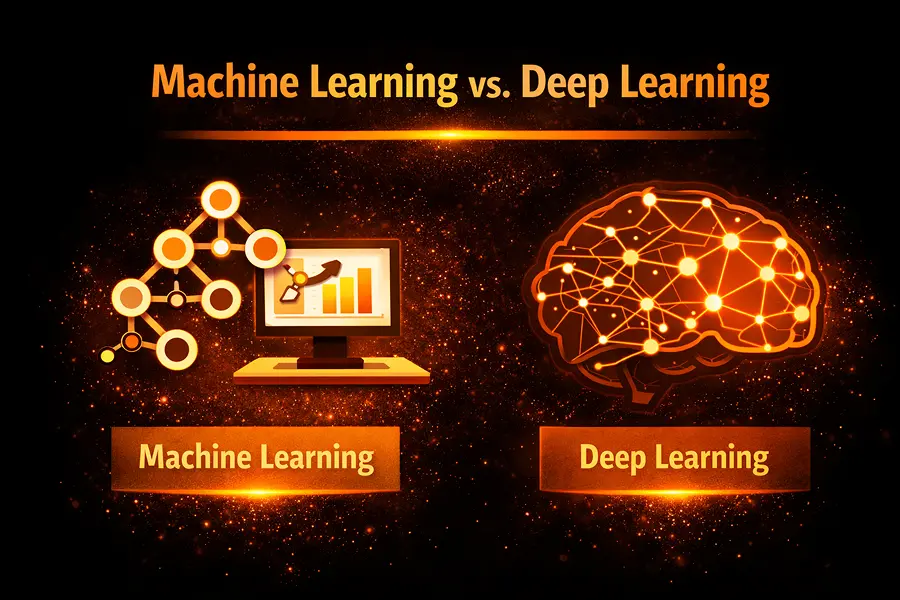 The contrast between deep learning and machine learning concepts