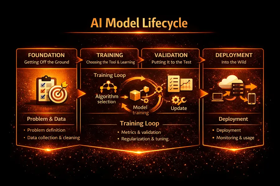 an infographics of critical steps of creating ai models