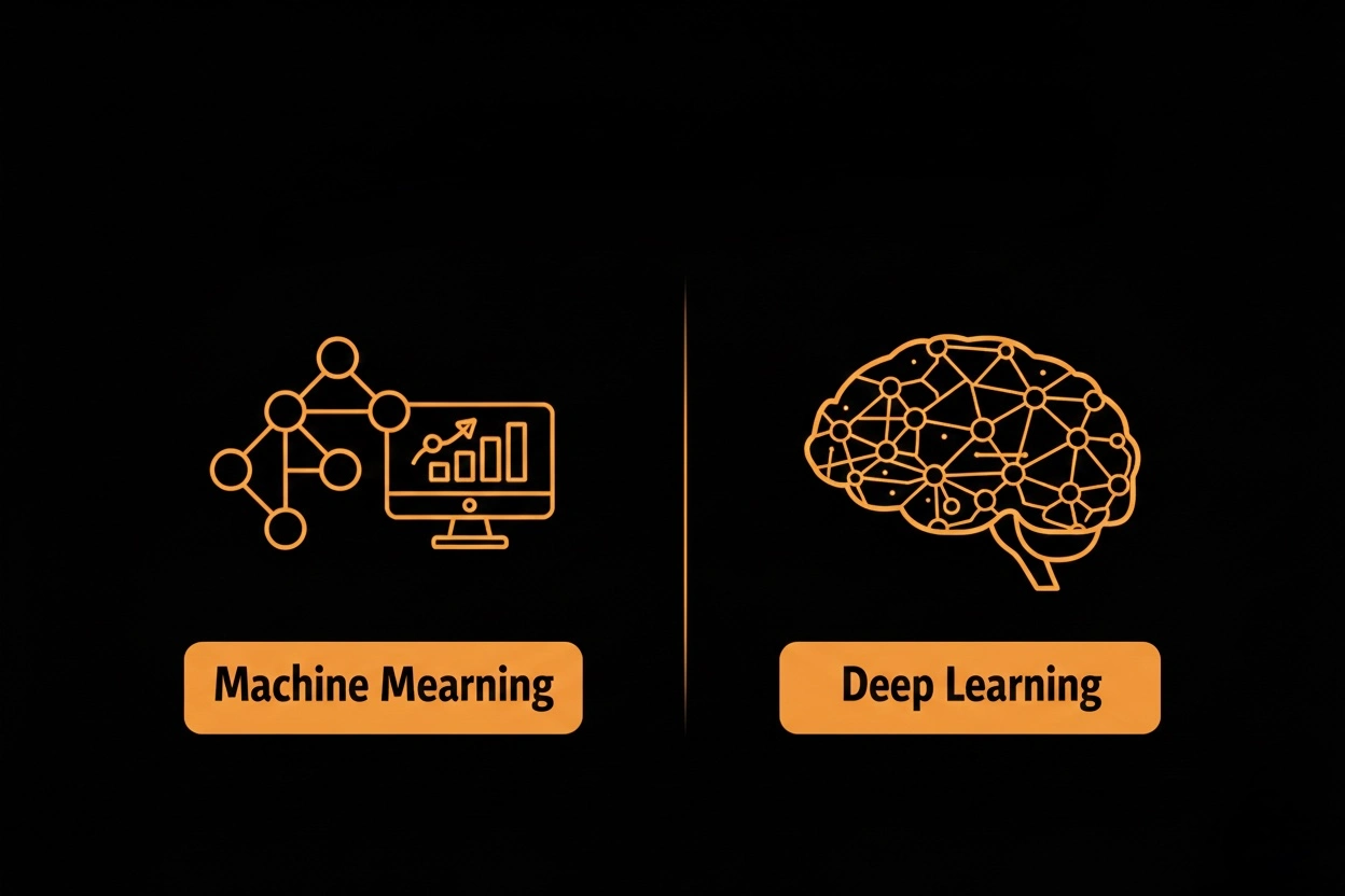 The contrast between deep learning and machine learning concepts