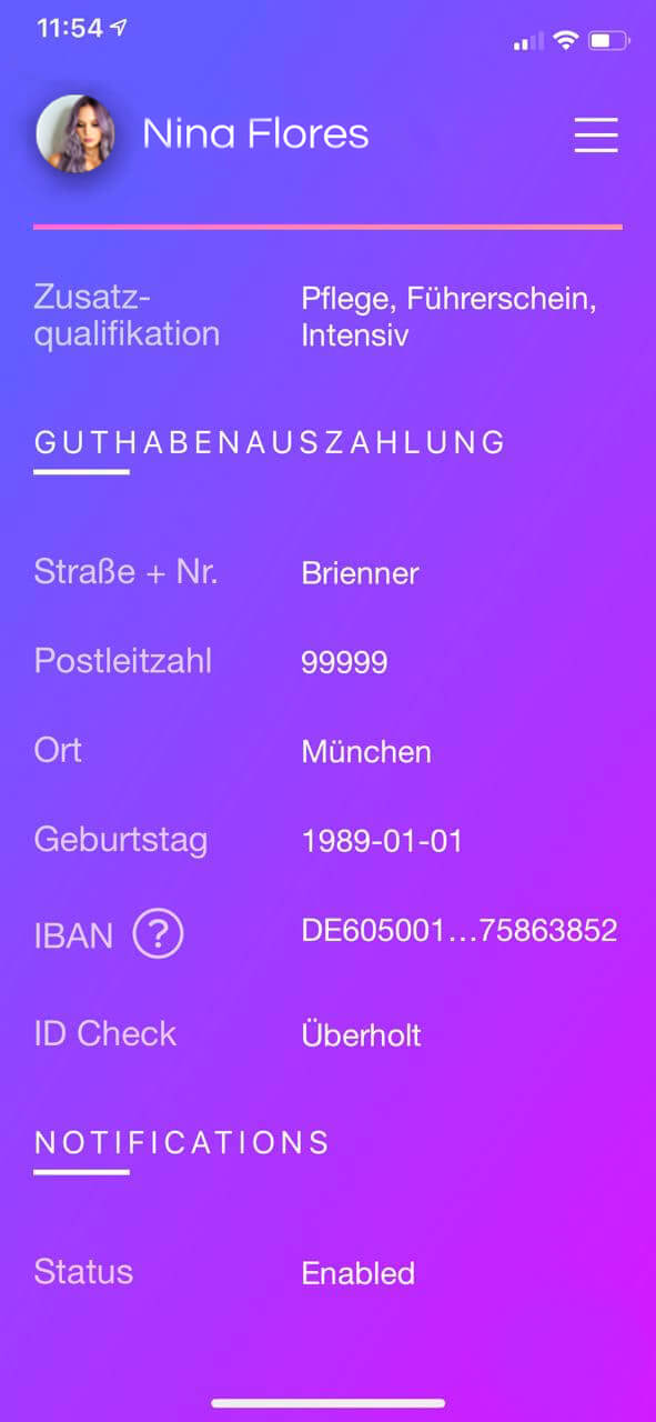Pflegehub - Edit profile with ID check integration