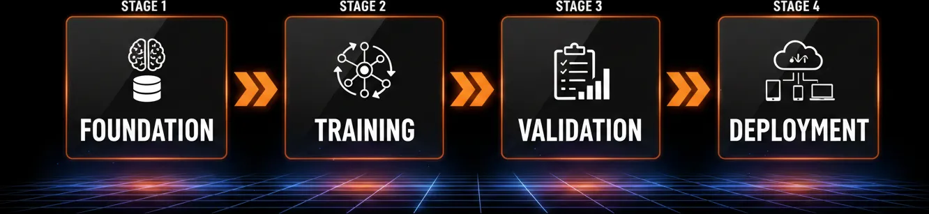 an infographics of critical steps of creating ai models