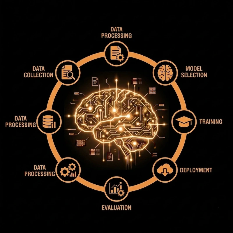 AI model development steps from data collection to deployment