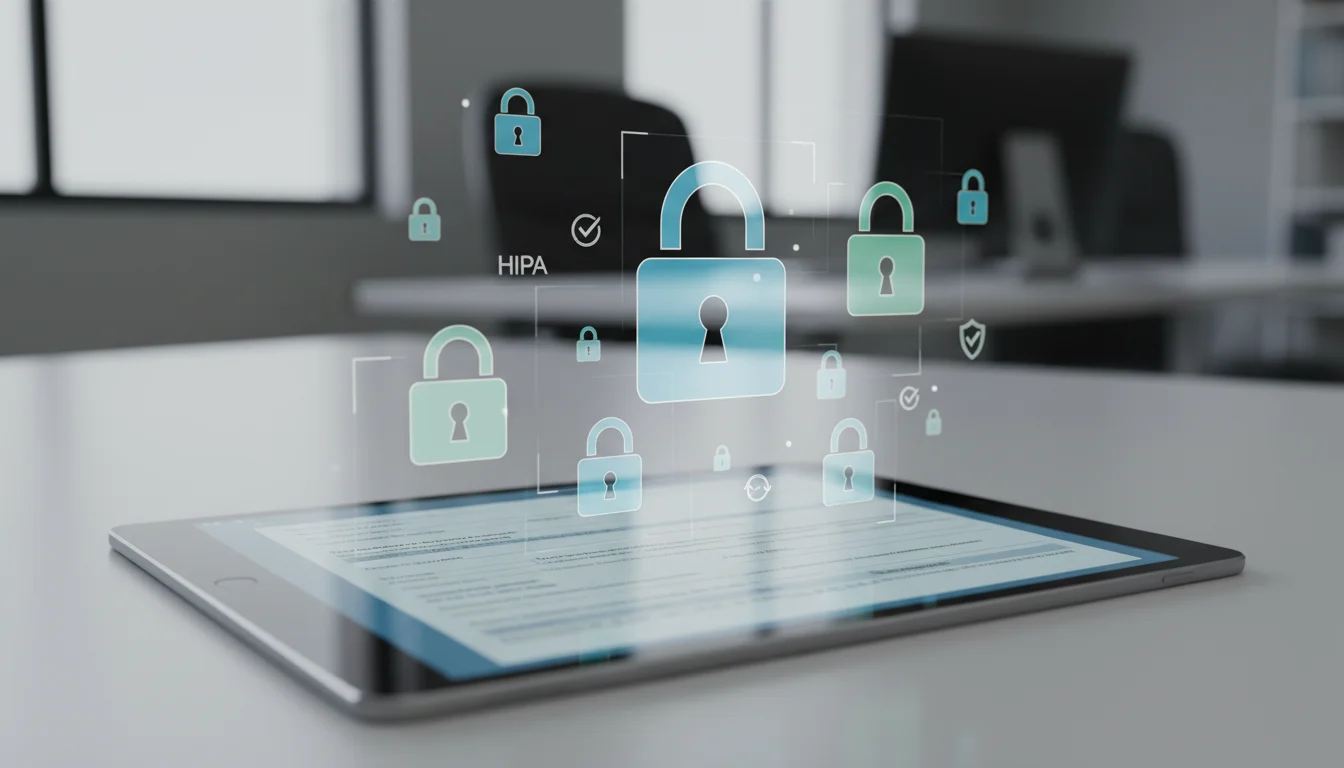 Secure data encryption visualization showing protected health information with HIPAA security