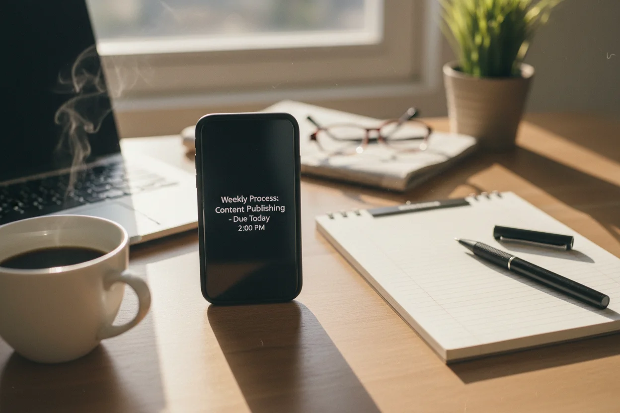 Smartphone displaying ProcessBoard task notification alert with recurring process reminder and due date