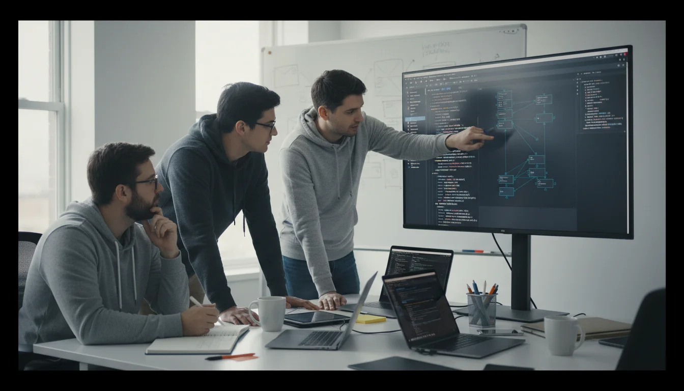 Development team collaboration on React and Redux architecture for fintech platform
